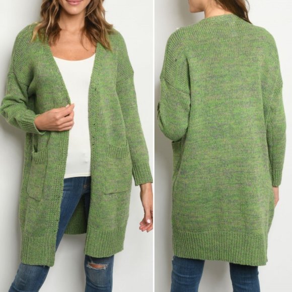 GREEN CARDIGAN SWEATER - Picture 1 of 6
